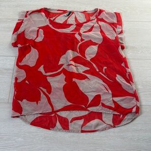 3/$10 B. Jewel Red/Orange & White Sheer Top